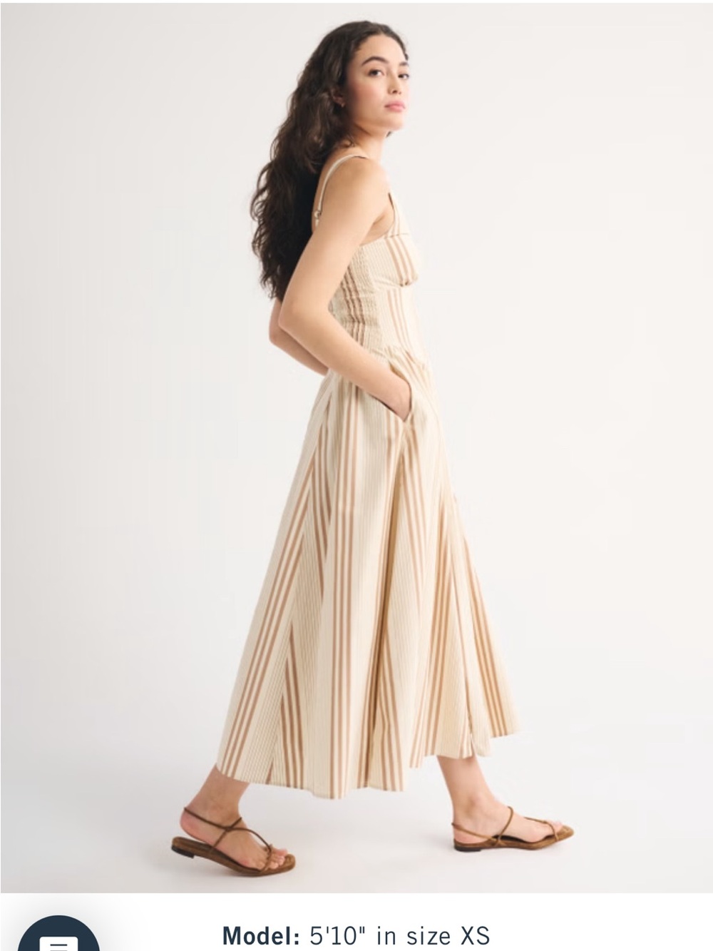 Abercrombie & Fitch Cream Dress with Tan Stripe Midi - Picture 4 of 5